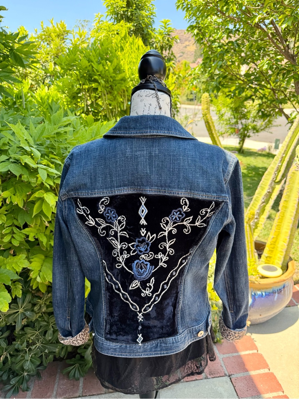 Chicos Denim Jean Jacket with Leopard Cuffs - Picture 1 of 2